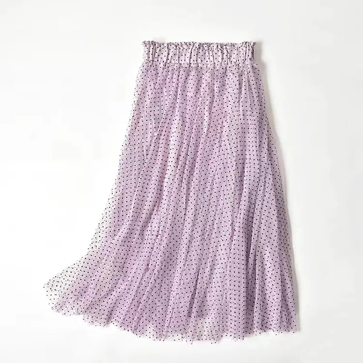 Женская плиссированная юбка А-силуэта в горошек, Повседневная шифоновая юбка миди с высокой талией
