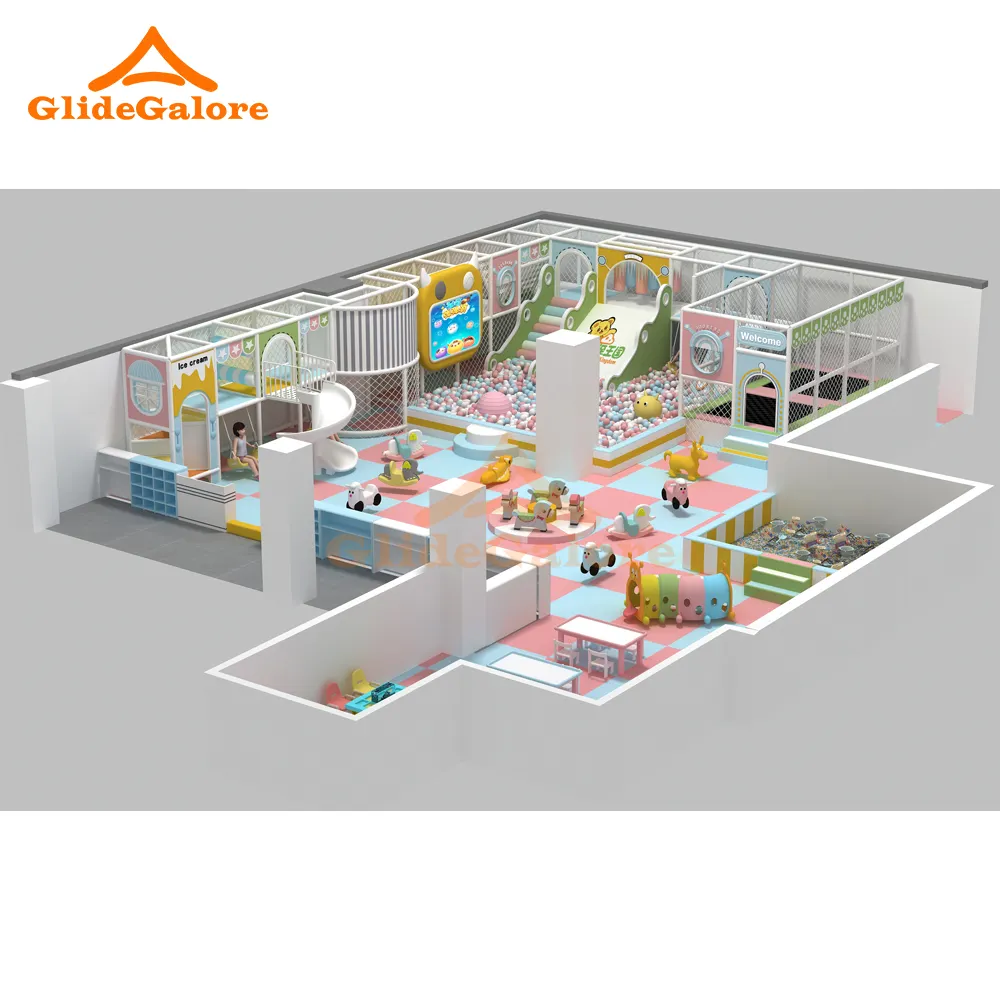 GlideGalore Indoor-Spielplatz kommerzielle Kinder Baby-Kletterseilspielplatz für Kinder mit Rutsche Schaukel Tunnel-Zentrum