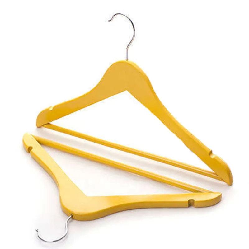 LEEKING Color fashion clothing display hanger non slip solid wood hotel yellow unique hanger