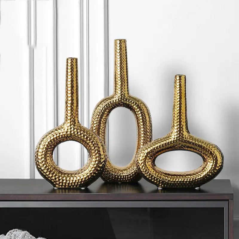 Vase en céramique doré luxueux à Long col 2022, jarres De décoration Para Sala
