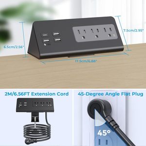 带PD20W USB C 6.56ft英尺扁平插头延长线桌面边缘电源插座的美国台式线夹电源板 - Product Image 4