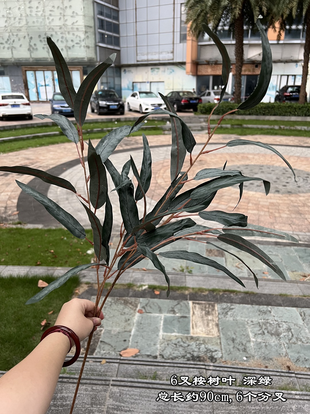 6 tenedor hoja de eucalipto verde oscuro
