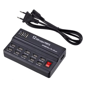 60W 12端口USB快速充电站多端口USB充电器，适用于带美国欧盟插头的手机5V 12A DC电源