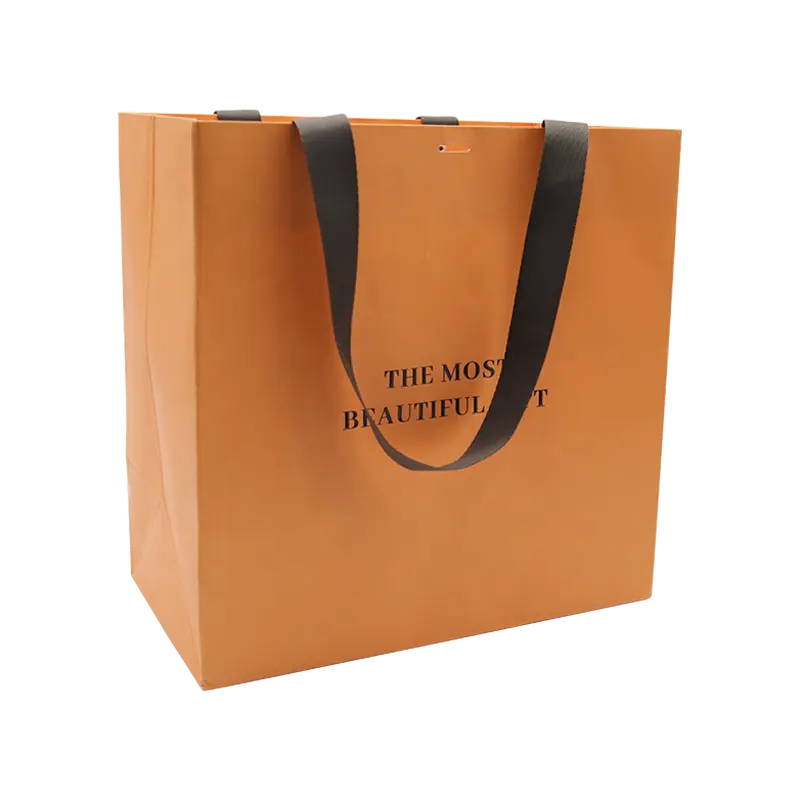 ขายส่งที่กำหนดเองพิมพ์สีส้มเสื้อผ้าหรูบูติกแบรนด์ขายปลีกบรรจุภัณฑ์ช้อปปิ้งของขวัญถุงกระดาษที่มีโลโก้