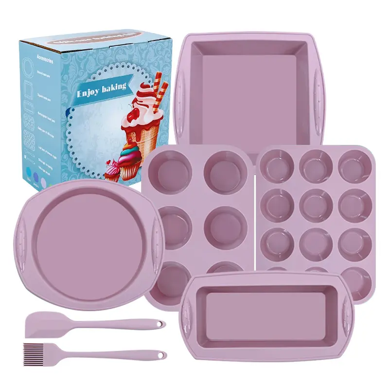 Recién llegado, juego de utensilios de cocina de silicona para hornear, 7 Uds., hoja antiadherente para hornear, sartenes para hornear Donut, molde para cupcakes Pop, decoración, tazas, pastel M