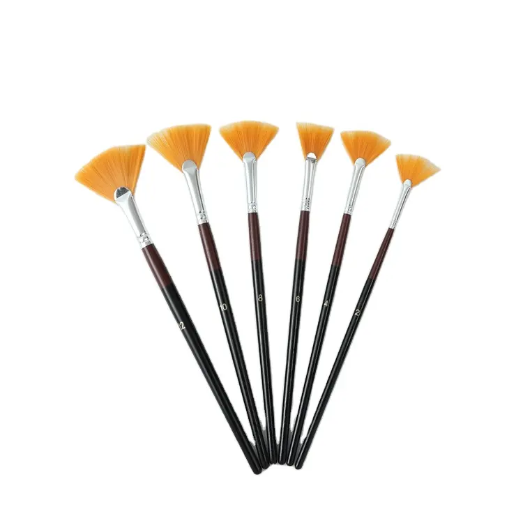 China Factory Wholesale Cheap 6 Pcs Artist Fan Paint Brush Set Anti-Shedding Brush Tips Long Wooden Handle Fan Brushes