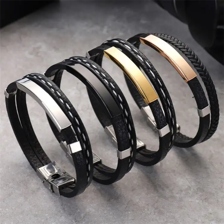 Hot sale Handmade Smart Bracelet Stainless Steel Bangles Mens Leather Bracelet