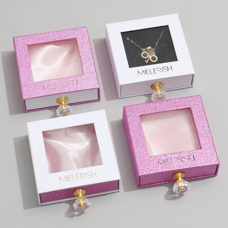 Раздвижные ящики с логотипом на заказ, прозрачная коробка для украшений, картонная упаковка, ожерелье, кристаллическая коробка для накладных ресниц