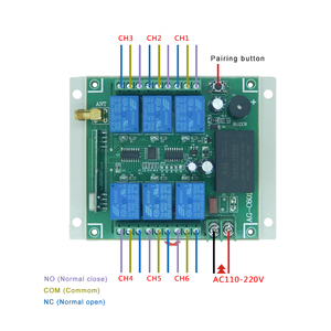 Universaler drahtloser Fernsteuerungsschalter 6CH Relais Empfängermodul DC12V-24V oder AC100V-240V Funkfernsteuerung 433Mhz Sender