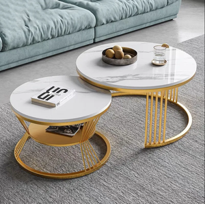 Contemporary Round Nesting Bent Black Gold Metal Side Glass Marble Stone Mdf Wood Coffee <strong>Table</strong> Nest of <strong>3</strong> <strong>Table</strong> <strong>Set</strong> Nesting <strong>Table</strong> - Product Image 6