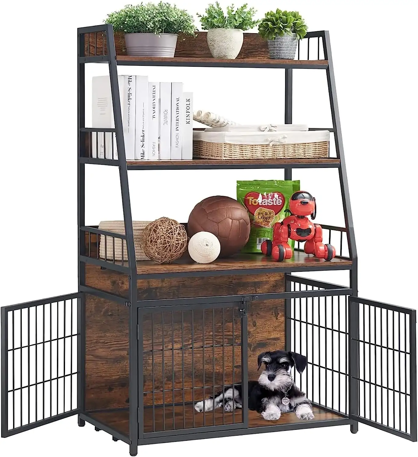 Hunde kiste für kleine Hunde Hoch leistungs türen Hundehütte mit Anti-Chew-Stahls tangen Holz dekorative Indoor Pet Cage Lagerung