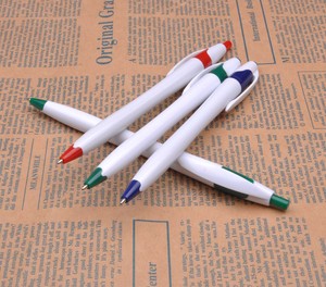 带定制标志的廉价简单点击塑料白色圆珠笔 - Product Image 1