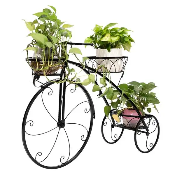 Suporte de vaso de flores luxuoso, 3 tier de ferro forjado para bicicleta