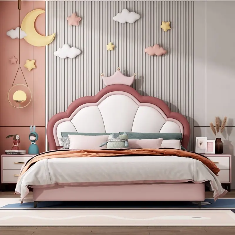 Cama para niños, muebles de dormitorio con funda, hogar, cama queen, cama matrimonial iluminada, cama king size completa para niñas, marco de cama de lujo Bett