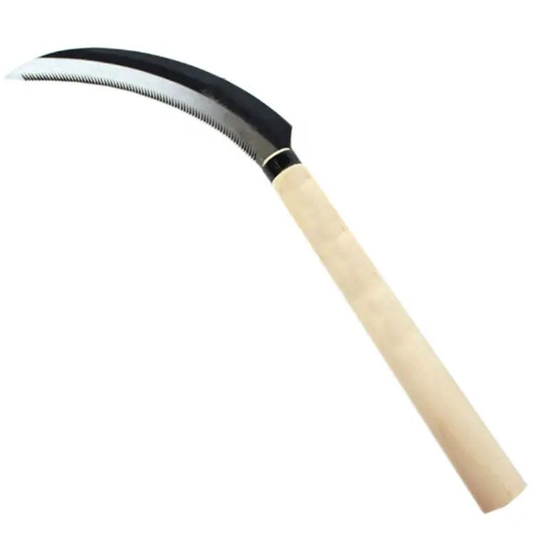 Agricultural all-steel sickle with wood handle mowing wheat garden weeding sickle