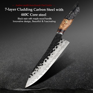 <strong>Handcrafe</strong> 440C Core 7layers High Carbon Steel Knife Black Hammer Stunning Kitchen Chef Knife with Resin Burl Wood Handle Knife