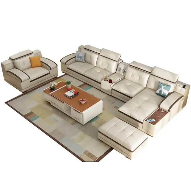 Moderno de fábrica venta al por mayor en forma de U de sala de estar de cuero muebles en forma de L esquina sofá seccional