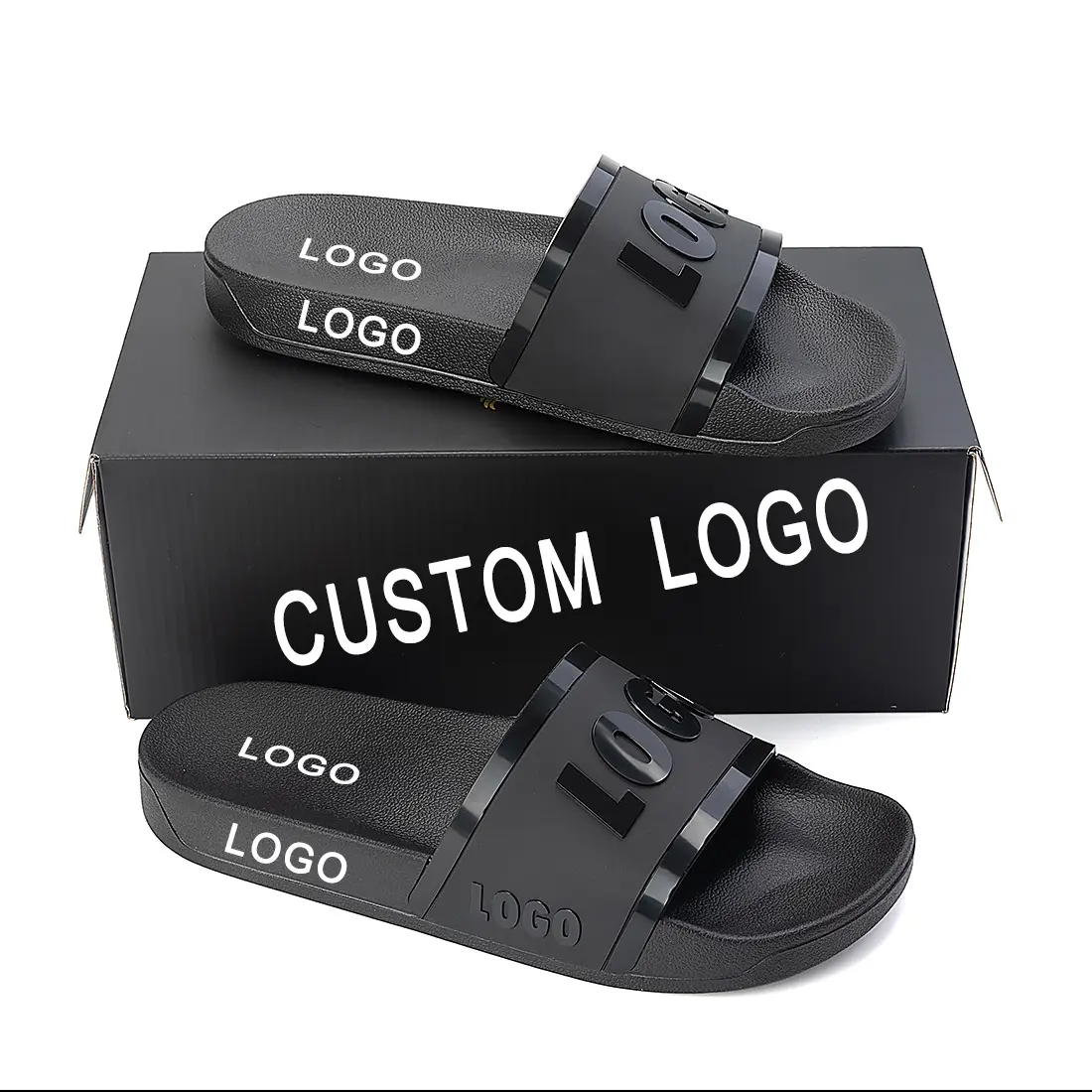 Zapatillas informales con logotipo personalizado para hombre, sandalias con logotipo impreso, deslizantes, talla grande, baratas