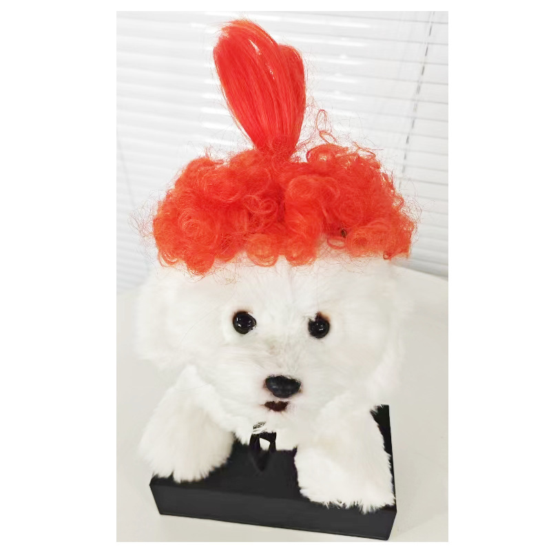 Dog wig with long feathered bangs and an orange color (30g)