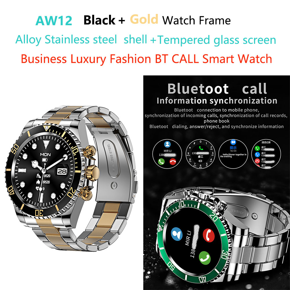 Noir + or AW12-smart-watch-aw12 en acier inoxydable
