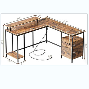 简单的l形木角台式电脑桌，带家庭办公室抽屉 - Product Image 2