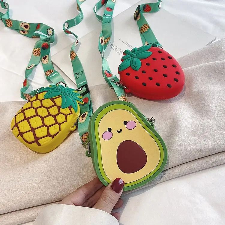 Bán sỉ bền dễ thương phim hoạt hình Silicone Avocado Coin Purse Crossbody không thấm nước mini trái cây Vai Túi cho trẻ em