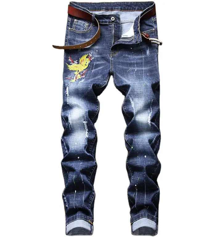 Novo Design de Moda Skinny Jeans Personalizado Super Calça Tarja Homem Jeans Rasgado