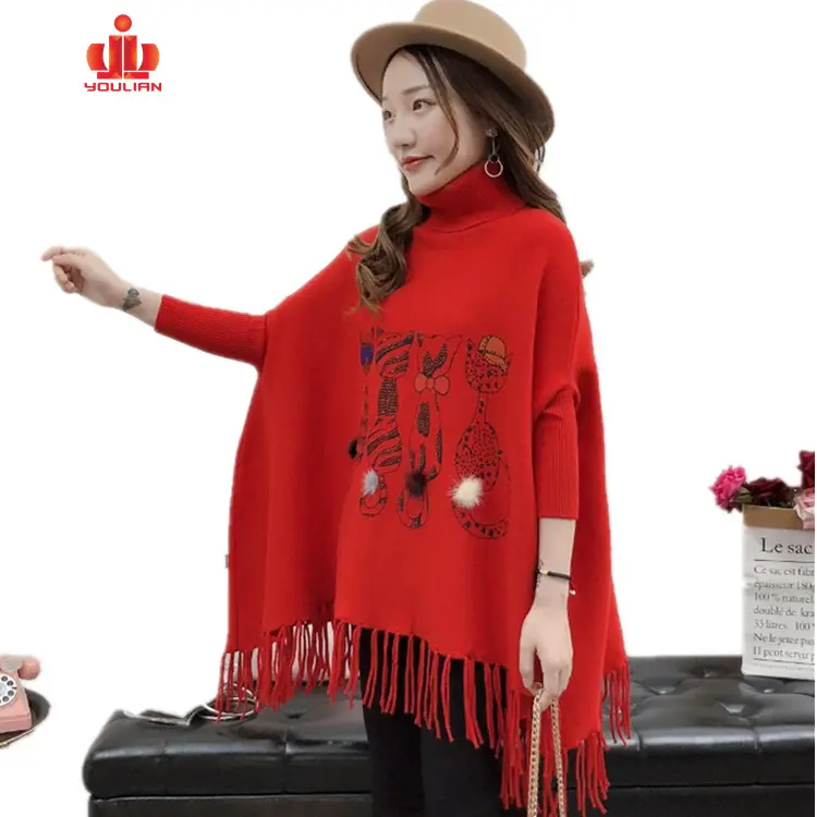 Venta al por mayor, suéter Poncho personalizado para chicas con patrones de ganchillo