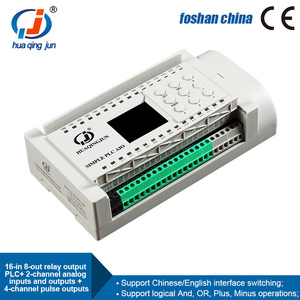 Huaqingjun 16-in 8-out Salida de relé PLC Entradas analógicas Salidas 0-20mA 4-20mA Salidas de pulso PLC programable para servomotores