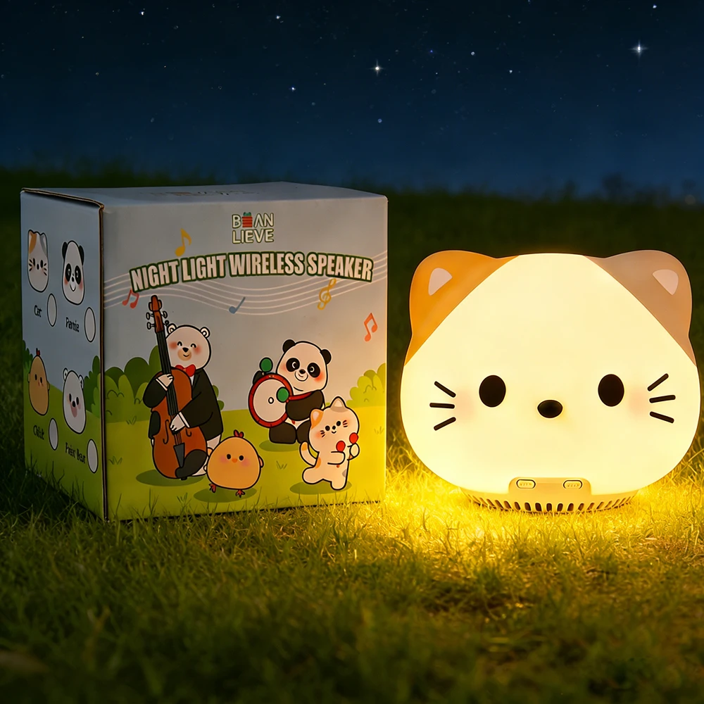 Altavoz inalámbrico con luz nocturna de gato blanco