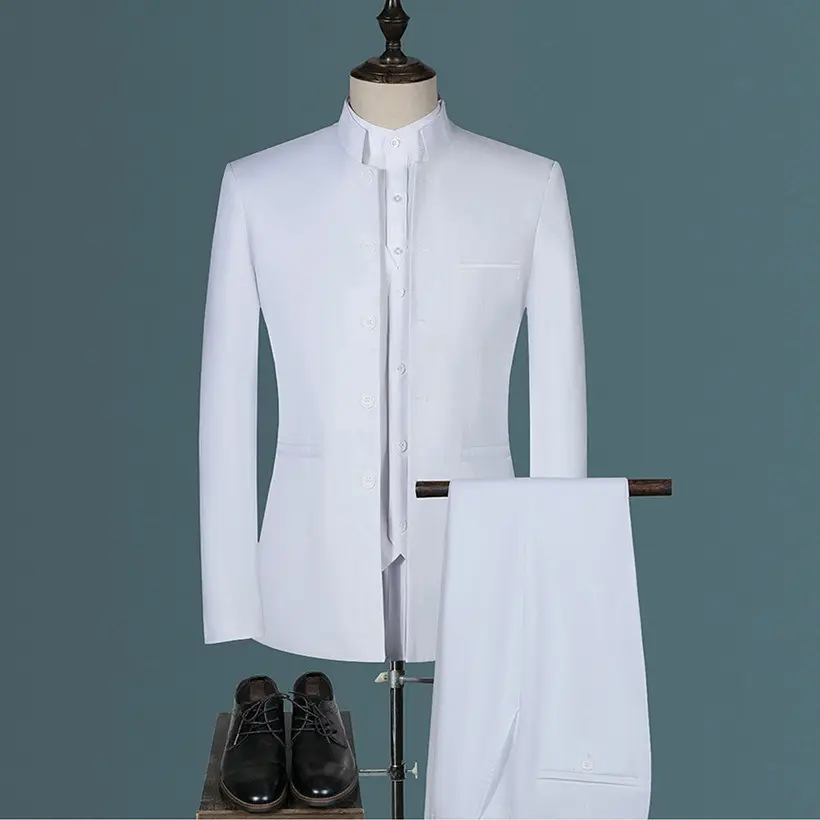 Costume à col mandarin de style chinois pour homme, ensemble pantalon élégant pour homme, haut avec pantalon