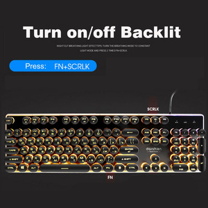 英語レイアウトラウンドキーキャップバックライト付きUSBワイヤードメタルパネルスチームパンクレトロゲーミングキーボード - Product Image 3