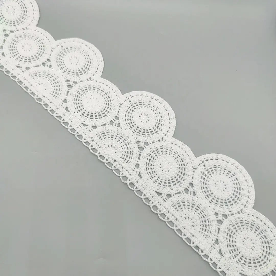 Cinta de encaje blanco con flores de poliéster de 9CM, cinta de encaje de ganchillo de Venecia para decoración de telas