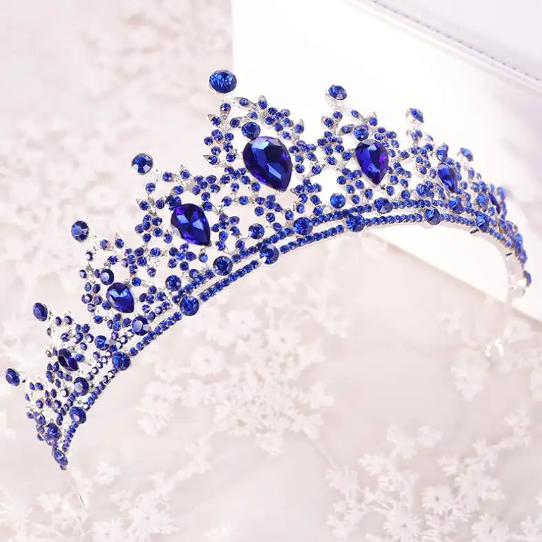 Couronne de luxe en cristal bleu pour femmes, diadème, tiare et couronnes, accessoires pour cheveux, cadeaux de noël, nouvelle collection 2020