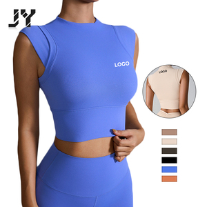 Joyyoung新款定制健身房基础瑜伽服装女性健身健身跑步小飞袖运动上衣