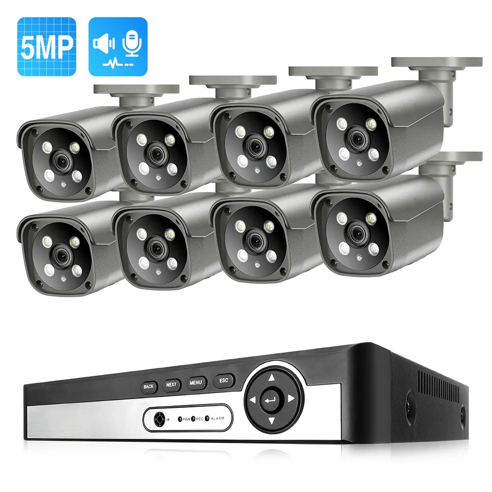 H.265 8CH 5MP POE NVR Kit 2 way Audio IP Motion Detection Camera CCTV Security Video Surveillance Kit