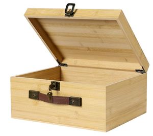 Lớn tre gỗ hộp lưu trữ với khóa bản lề Nắp PU da xử lý lưu trữ bằng gỗ Vali lưu niệm Stash ngực hộp trường hợp - Product Image 1