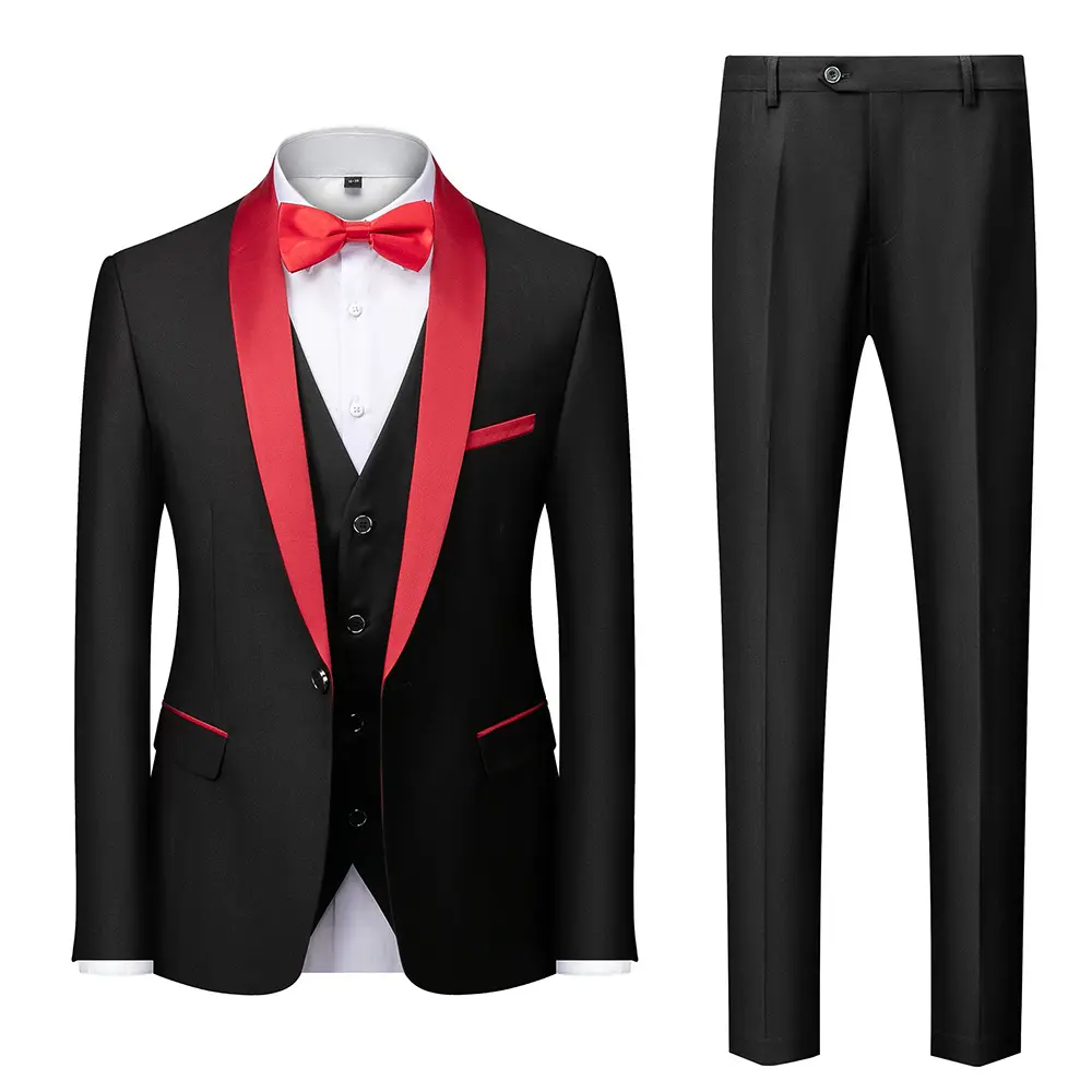 2023 chal con chaleco, solapa de satén, Formal, 3 piezas, chaqueta informal de negocios para hombre, traje, pantalones, fiesta de boda, trajes para hombre, chaqueta para hombre