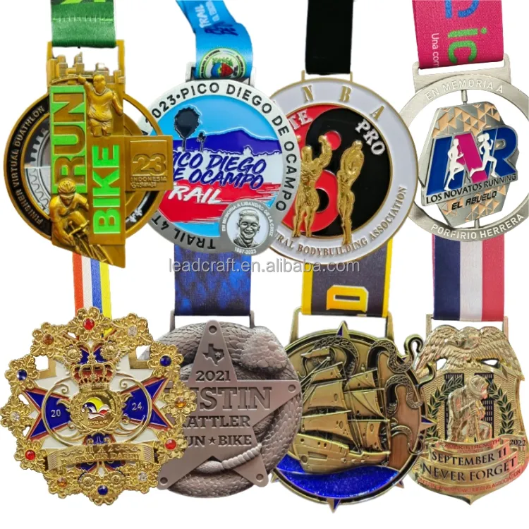 بيع بالجملة سباق رياضي مطلي بالذهب معدن فارغ مخصص 3d ميداليات وجوائز تذكارات بشريط
