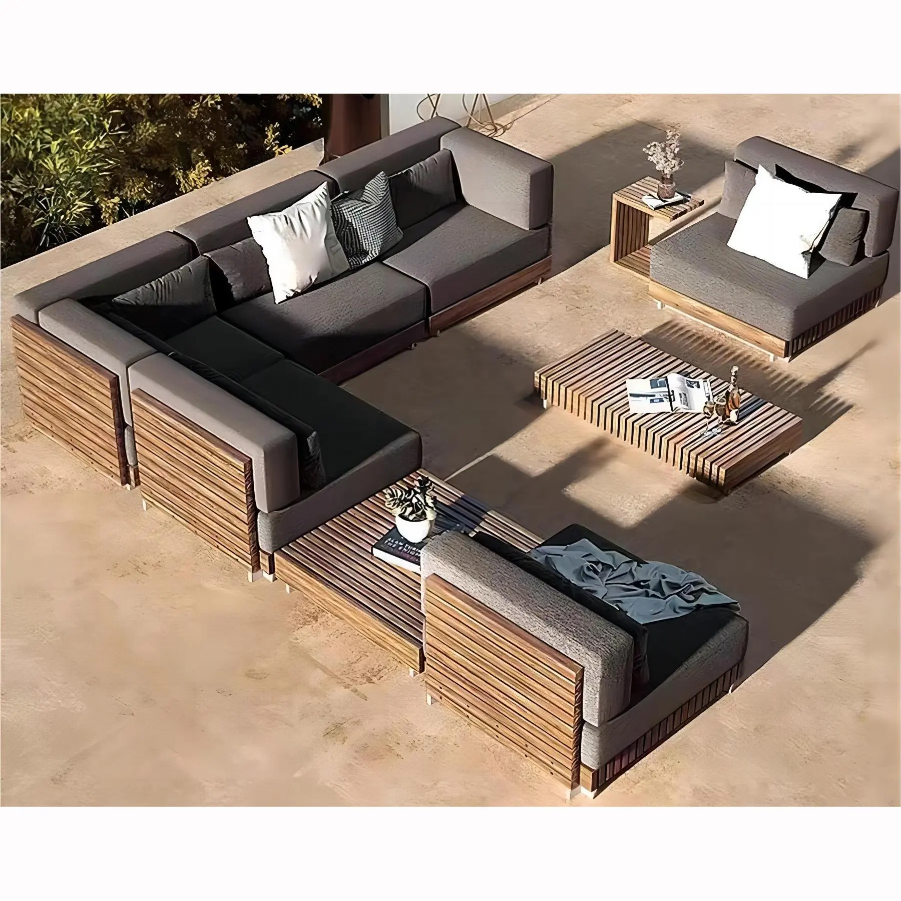 Muebles de exterior para patio juegos de hotel sofá salón de teca sofá de jardín sofá de madera moderno para todo tipo de clima conjunto de jardín