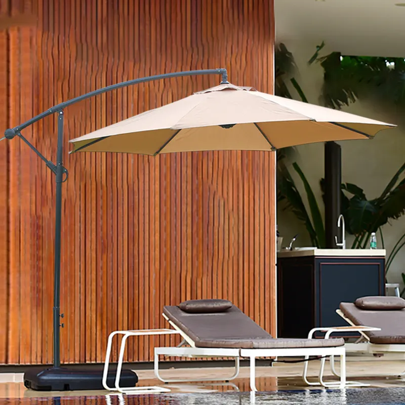 Poste lateral de acero, sombrilla redonda impermeable de hierro para playa, patio, exterior, sombrilla de plátano