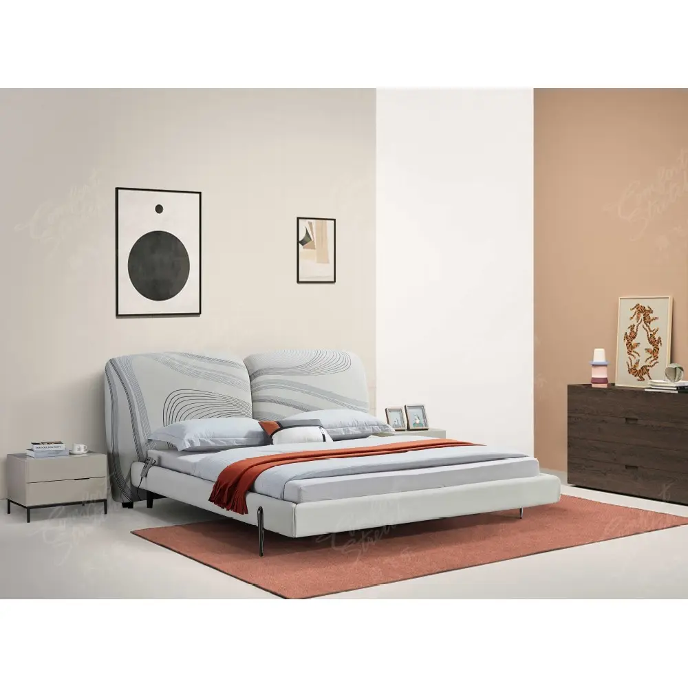 Conjunto de mobília luxuosa para quarto alemão, cama king size moderna, conjunto de mobília de designer de luxo, cama de casal de couro