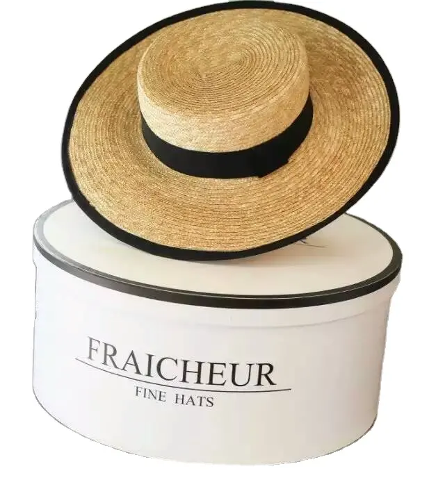Cajas de almacenamiento de papel redondas de lujo, sombrero Panamá personalizado, con mango