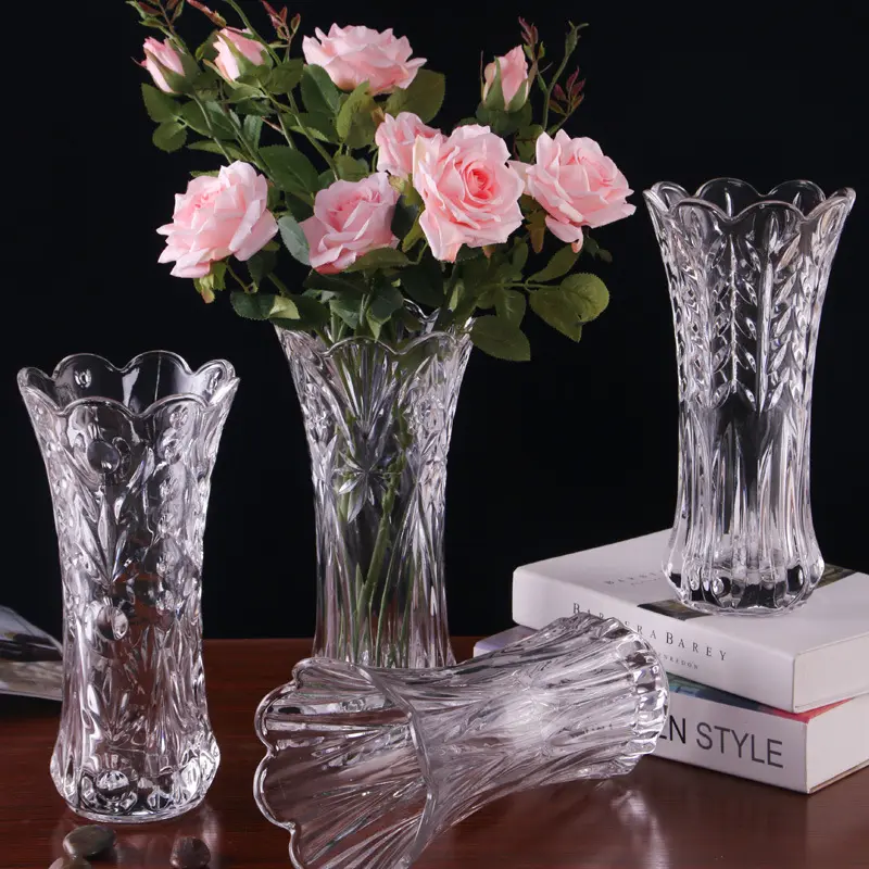 Wholesale Thickened Simple Vase Big Mouth Crystal Glass Vase Living Room Table Decorations