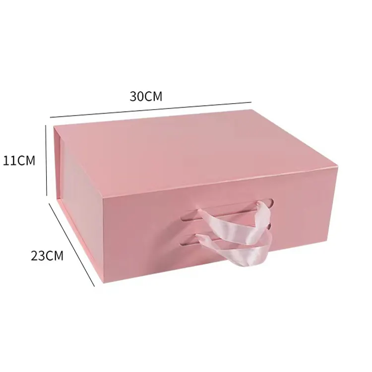 Nastro personalizzato scatola di cartone rosa confezione di carta rigida di lusso per la festa della mamma regali di nozze Design pieghevole magnetico