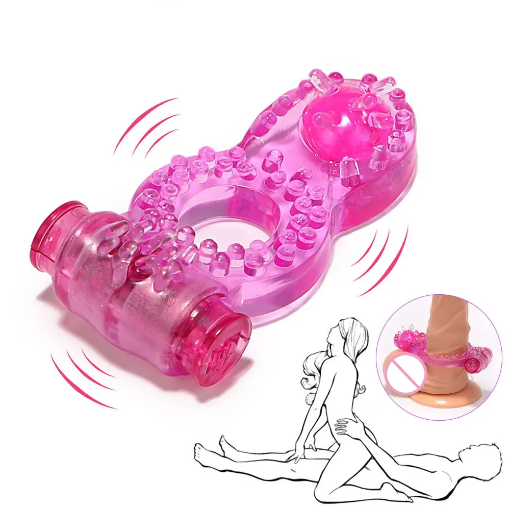 Amostra grátis Masculino pênis Anel Vibrador Eletrônico Adulto Brinquedos Sexuais Cristal Borboleta Vibratório Anel Galo para Homens sex shops