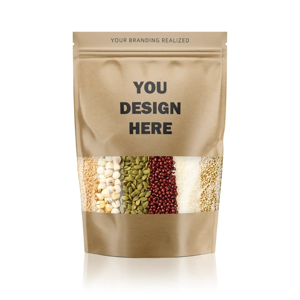 Logo personalizzato con cerniera in carta Kraft cibo essiccato e anacardi in plastica borsa per imballaggio Stand up Pouch con finestra