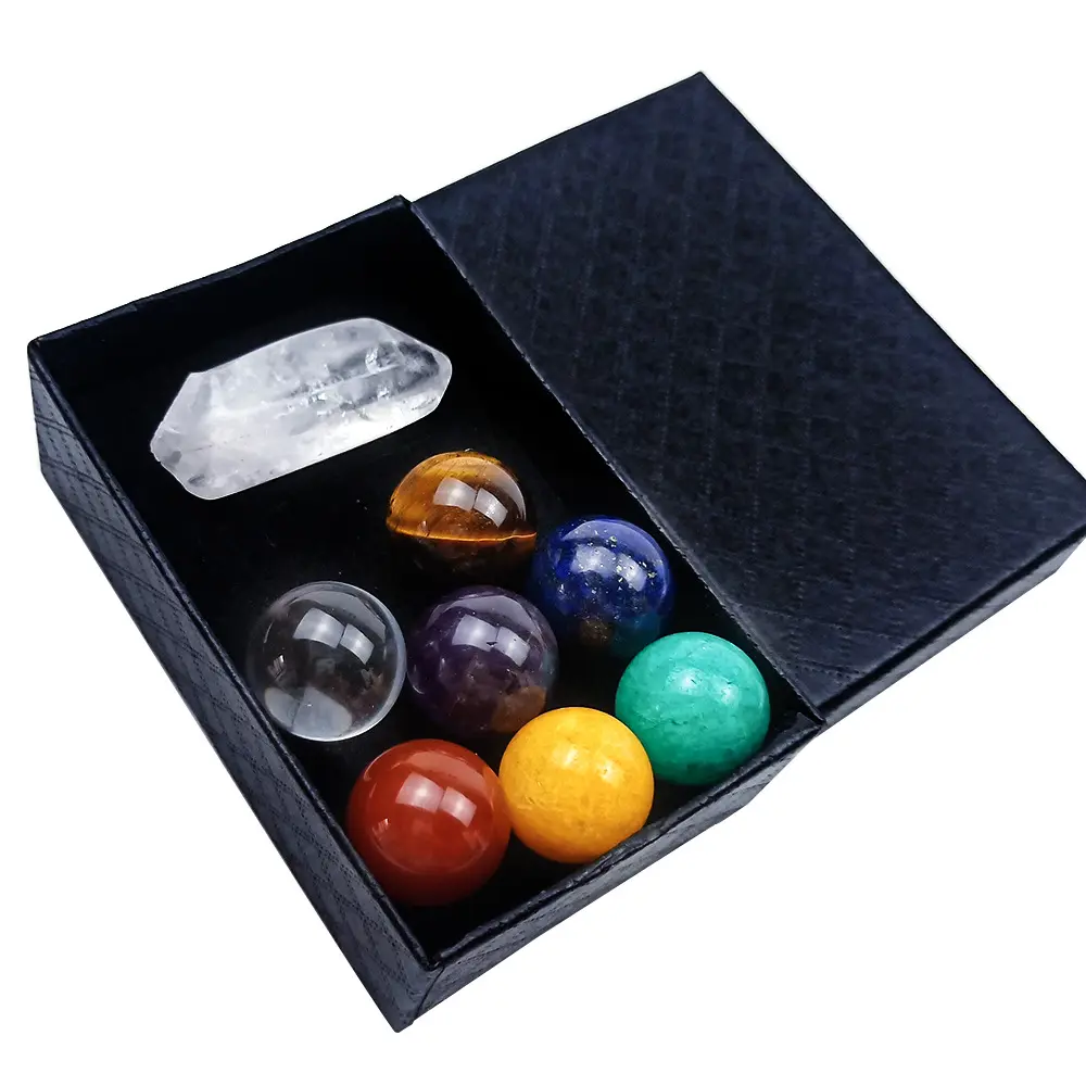 Kit de cristal natural personalizado, conjunto de caixa de presente para meditação 7 chakra de pedras de cristais pedras de cura