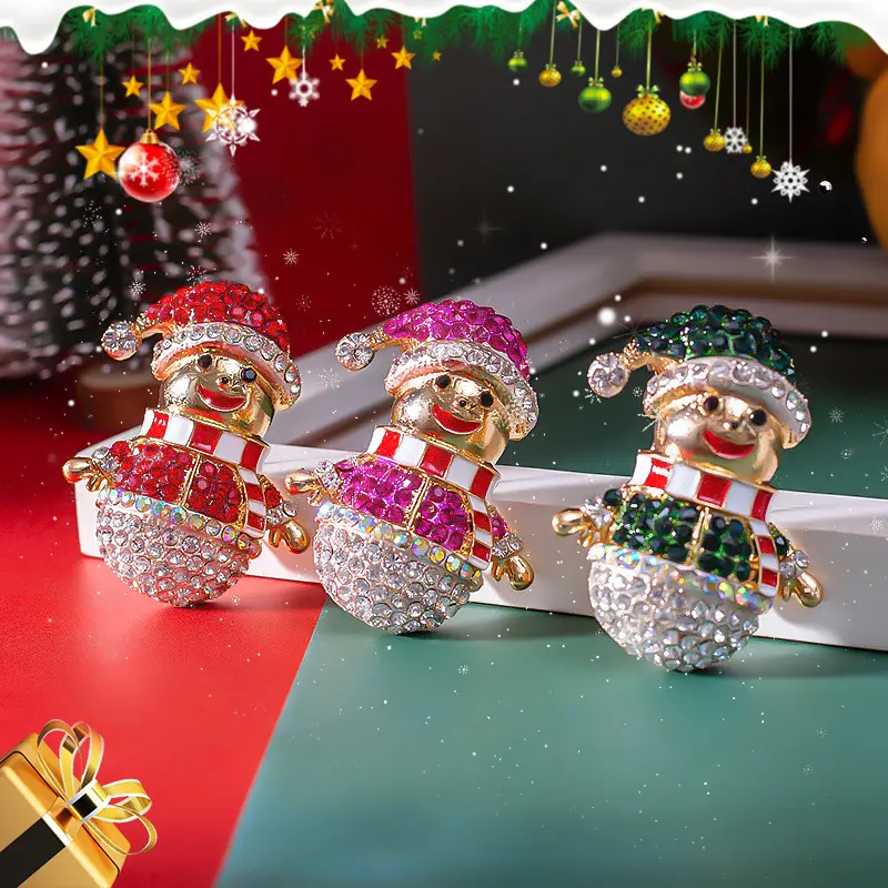 Broche de Metal de lujo para hombre y mujer, broche de diamantes de imitación de cristal de diseñador, muñeco de nieve, regalo de Feliz Navidad