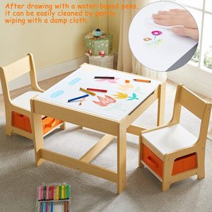 Çocuklar için ayrılabilir duyusal masa ve sandalye seti, depolama çekmeceleri ile 3 In 1 ahşap tulumları çizim masası - Product Image 5
